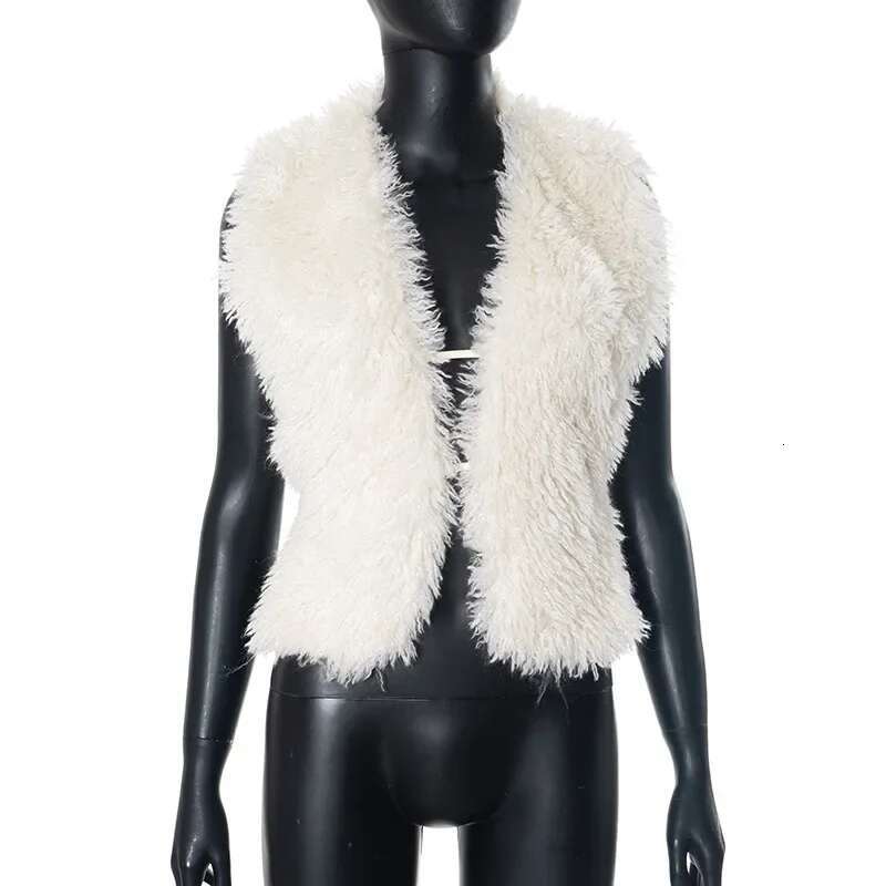 Fluffy Faux Fur Halter Vests Women Solid Deep V-Neck Backless Bandage Sleeveless Jackets Top Winter Wamr Outerwear Coat
