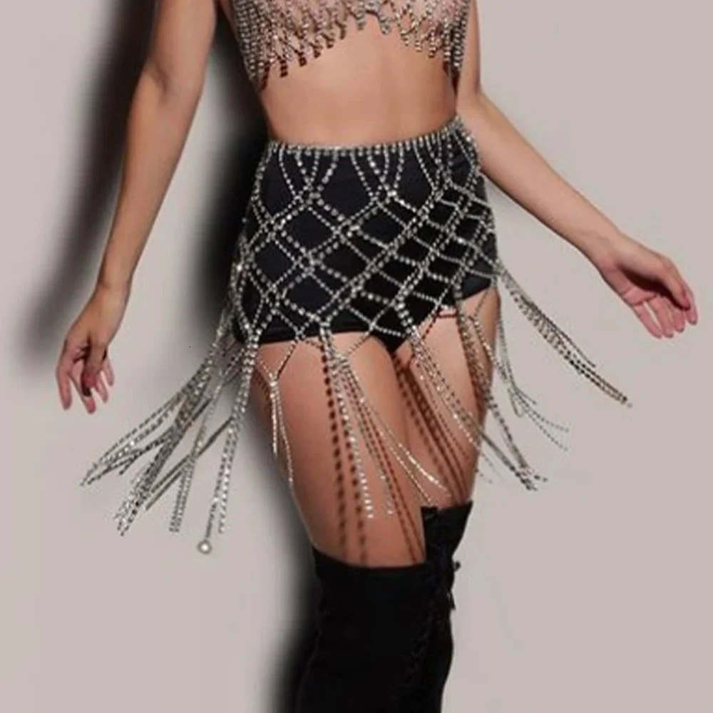 Stonefans Summer Rhinestone Tassel Skirts Bikinis Lingerie Accessories Nightclub Clothing Bling Sexy Body Chain Dress Jewelry 250107