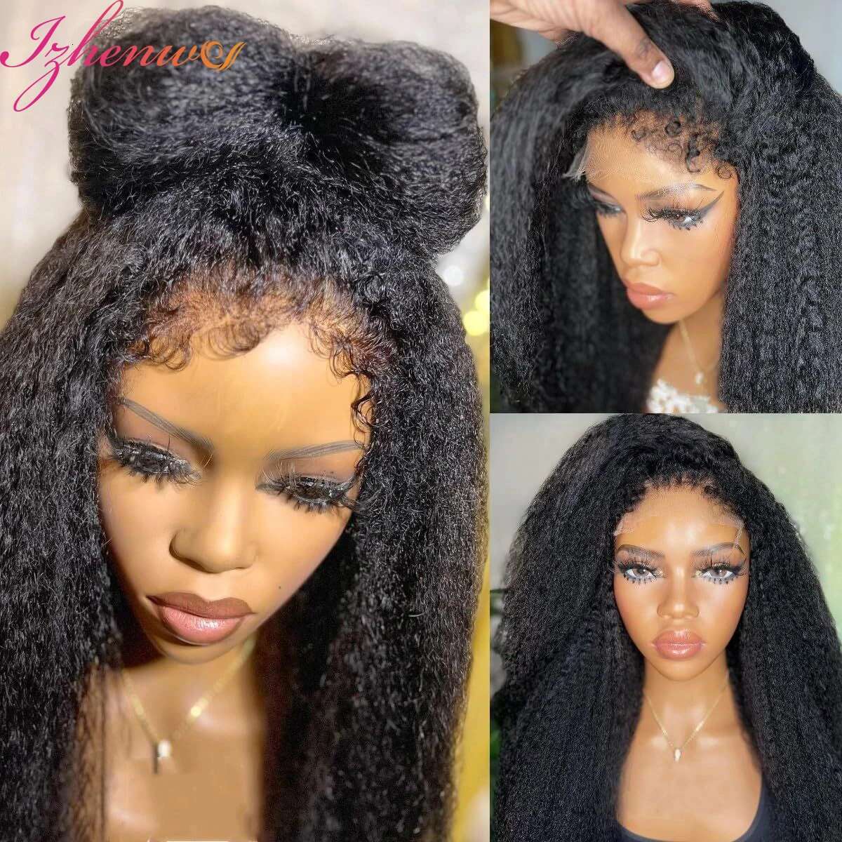 4C Edges Haire Curly Baby 13X6 Kinky Front Human Hair Transparent Yaki Straight Lace Frontal Wig