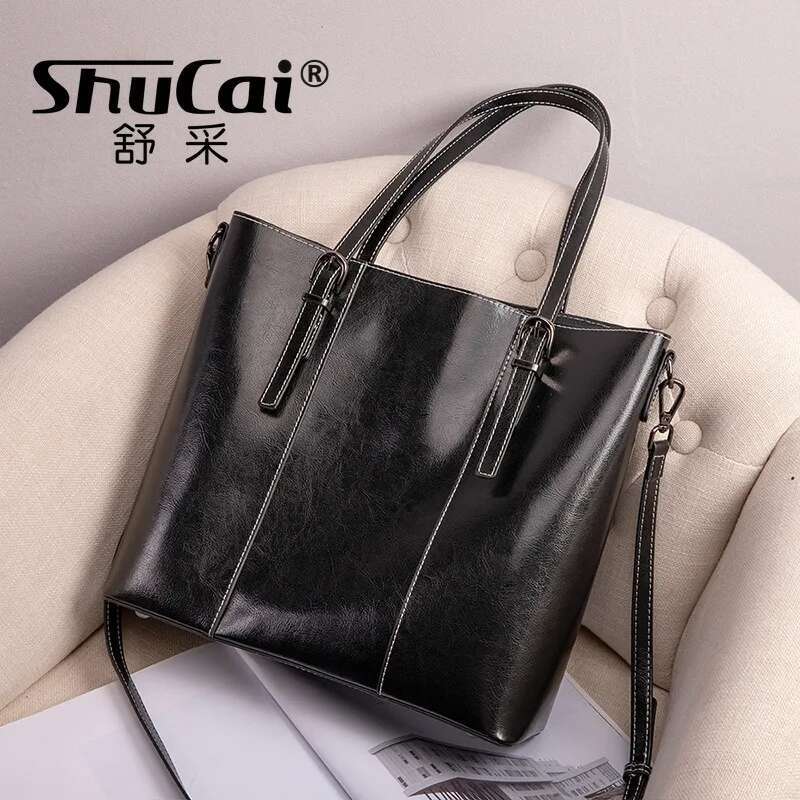Woman Shoulder Soft Leather Large Square Tote Vintage Fashion Cowhide Handbag Shopping Crossbody Bag 2025 New