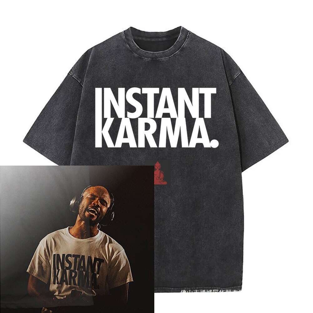 Rap singer Frank washed black men's ocean fashion T-shirt