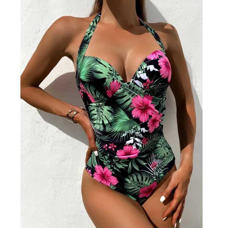 Sexy Floral One Piece Large Swimsuits Closed Plus Size Swimwear Fa Body Bathing Suit For Pool Beach Womens Swimming SuitXJ240108
