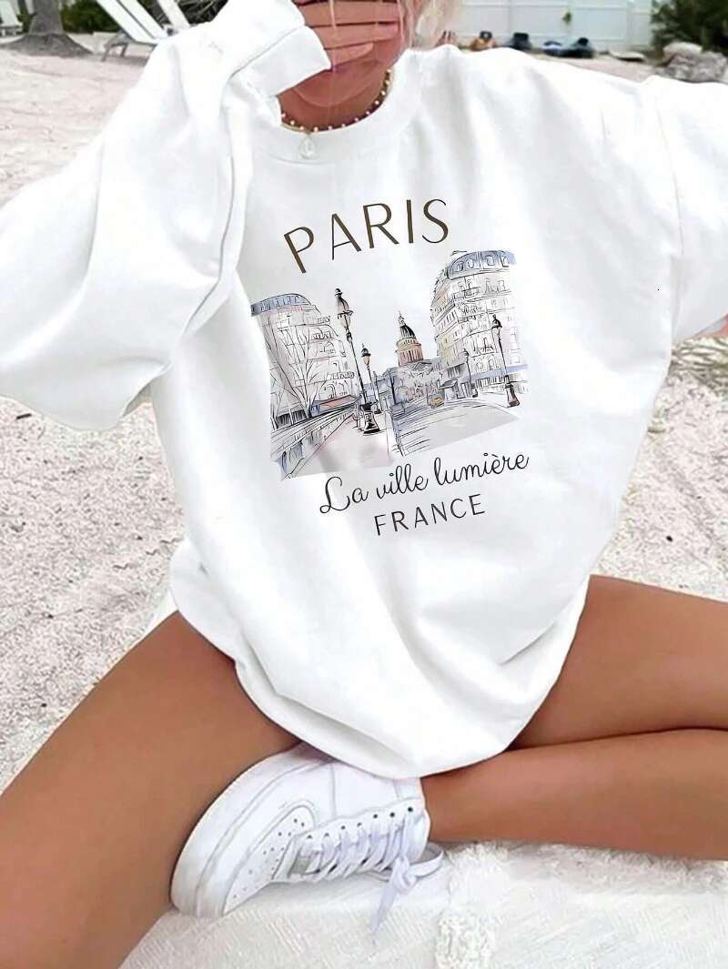 Street Women's Designer Hooded Sweatshirt With French Pattern Print Pullover Wool Warm And Comfortable Round Neck Sweatshirt Autumn And Winter St