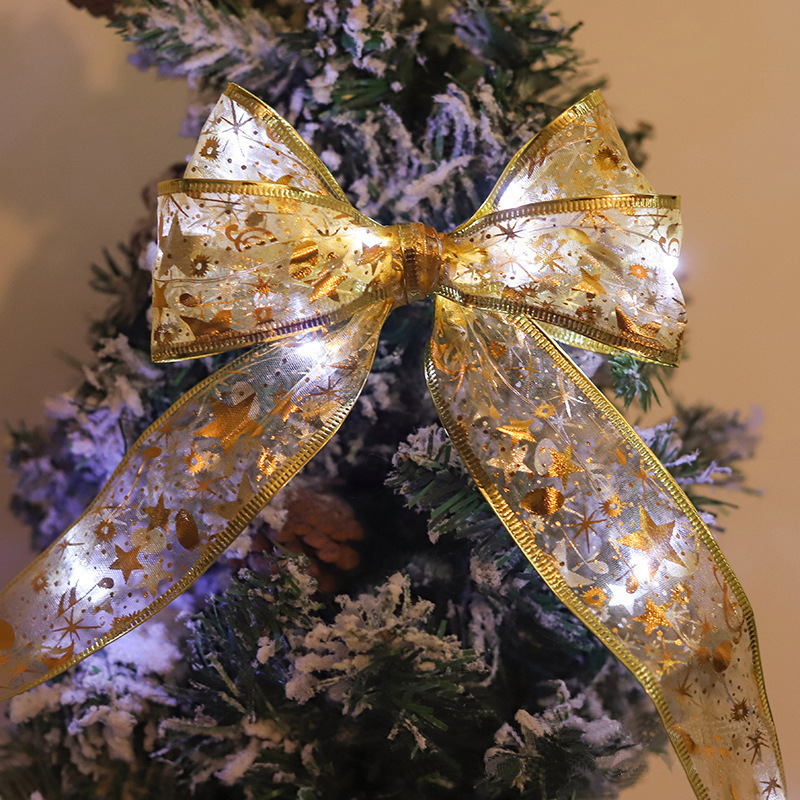 Cross-border LED ribbon string Christmas tree decorative light string satin light gift box decorative ribbon flashing light string Gold ribbon