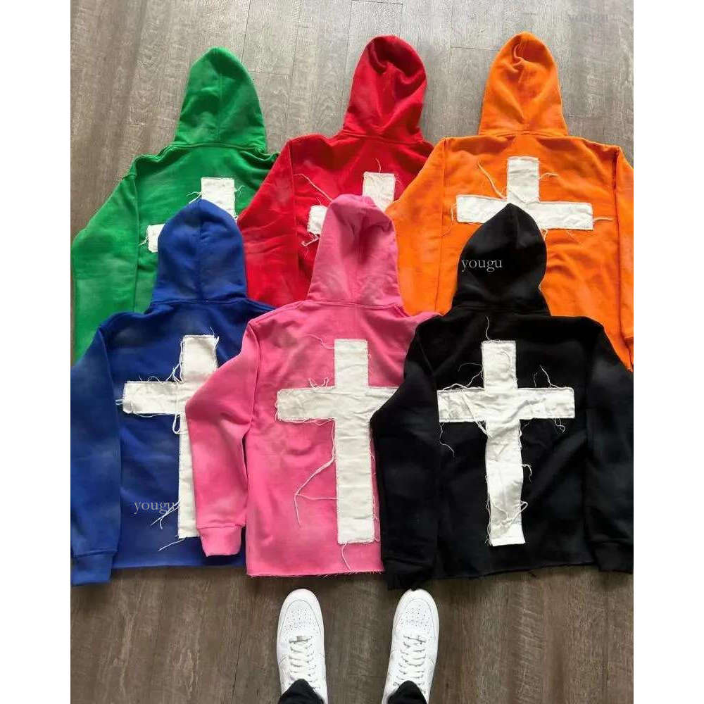 mens hoodie men's hoodies cross letter embroidered sweatshirt men women y2k street hip hop fashion brand loose hoodie versatile casual retro pull