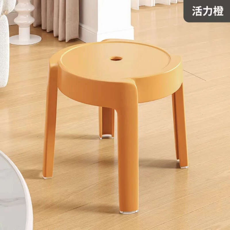 084 Plastic thickened household small adult round can be stacked, coffee table stool, bathroom anti slip children's low stool