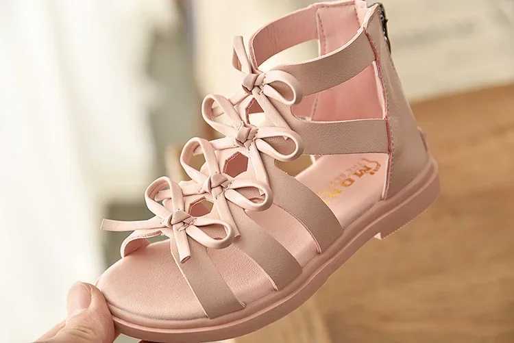 New Summer Childrens Sandals Girls Outdoor Beach Shoes Girls Gladiator Sandals Cute Bow Baby Sandals W250108