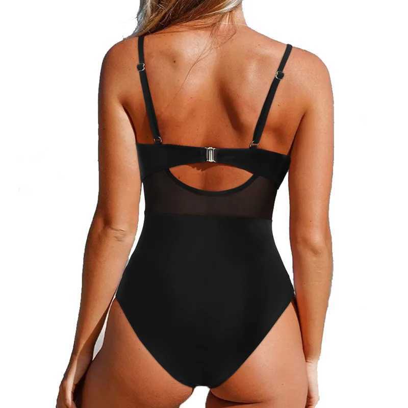 2025 Black Net Large Size Swimwear Fa Plus Size One-Piece Swimsuit Push Up For Beach Pool Bather Swimming Body Bathing SuitsXJ240108