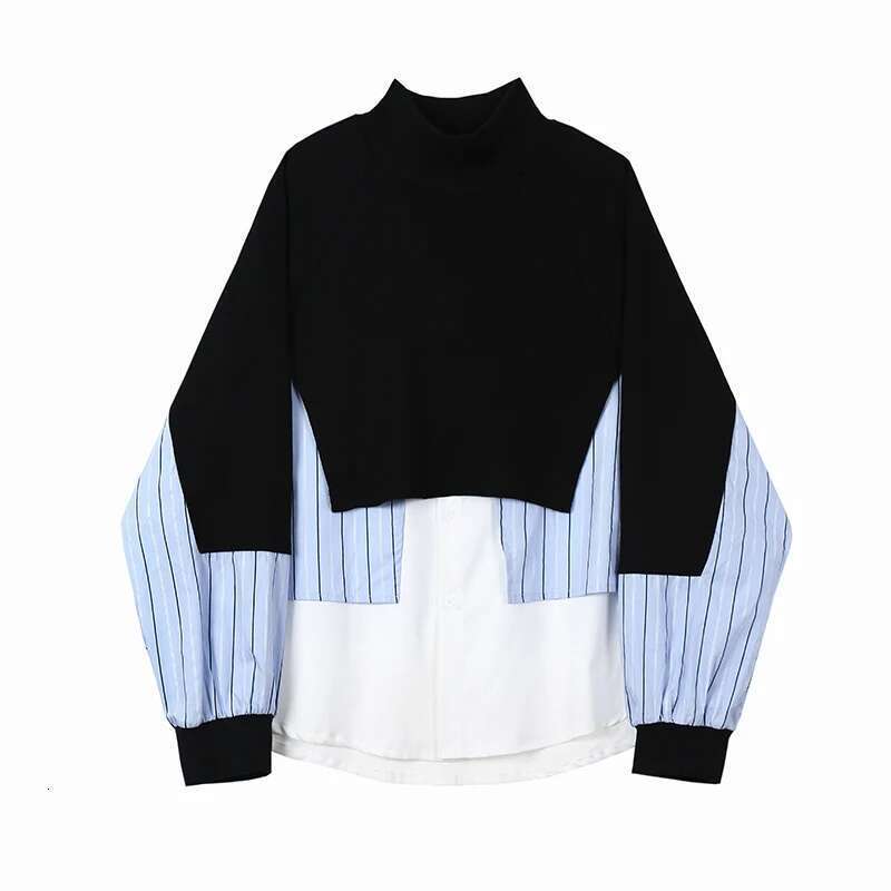 Stripe Color Contrast Patchwork Design Long Sleeve Fake Two Piece Men Autumn New Fashion Personality Sweater