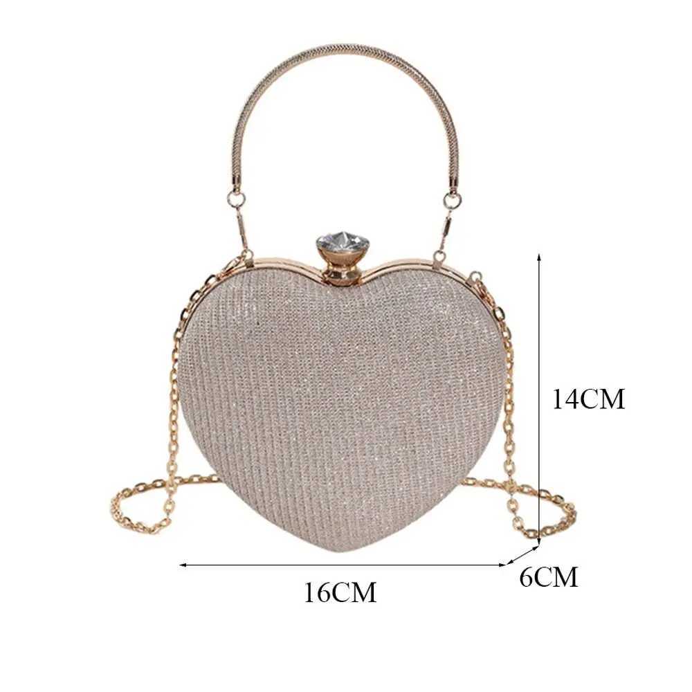 Evening Cluh Bag Women Bag Shiny Handbag Heart Shape Metal Cluhes Bag Fi Chain Shoulder Crossbody Bag Luxury Lady PurseXJ250108