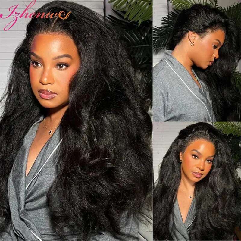 4C Edges Haire Curly Baby 13X6 Kinky Front Human Hair Transparent Yaki Straight Lace Frontal Wig