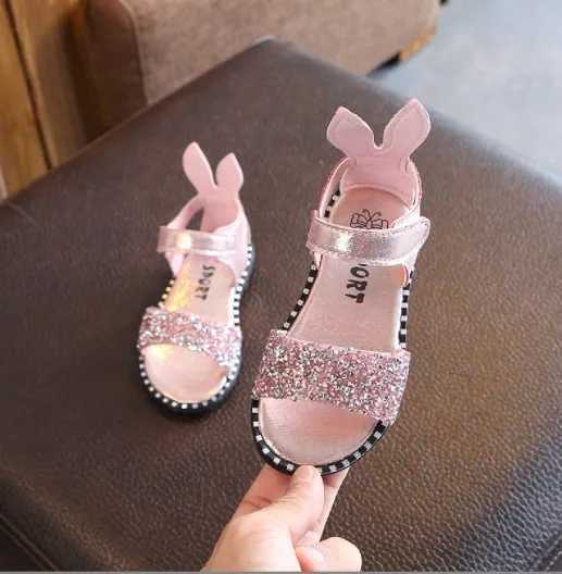 Summer childrens rabbit ear sandals fashionable sparkling rhinestone girl princess Roman sandals baby smooth beach shoes W250108