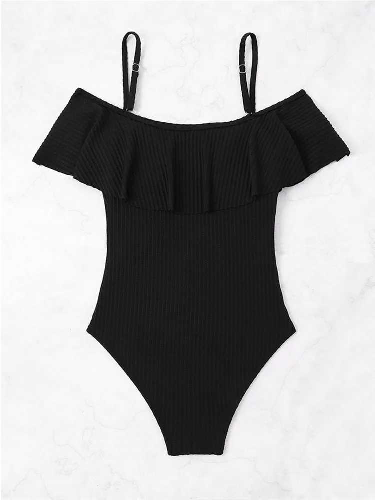 2024 Swimwear Women Sexy Bikini One-Piece Swimsuit Off Shoulder Ruffd Bathing Suit Woman Swimming Suit Beach Wear MonokiniXJ240108