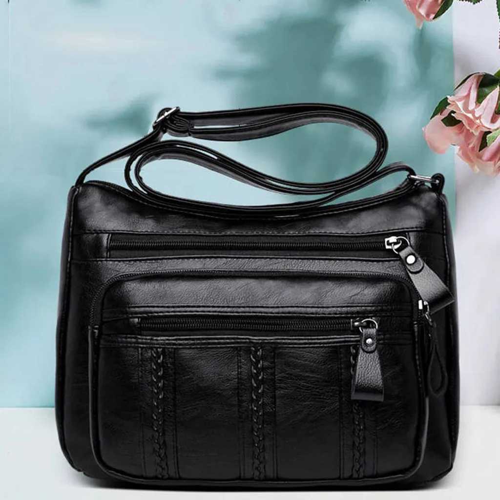 Fi Black Shoulder Bags For Women Pu Leather Soild Color Crossbody Messenger Bag Purse Female Mama HandbagsXJ250108