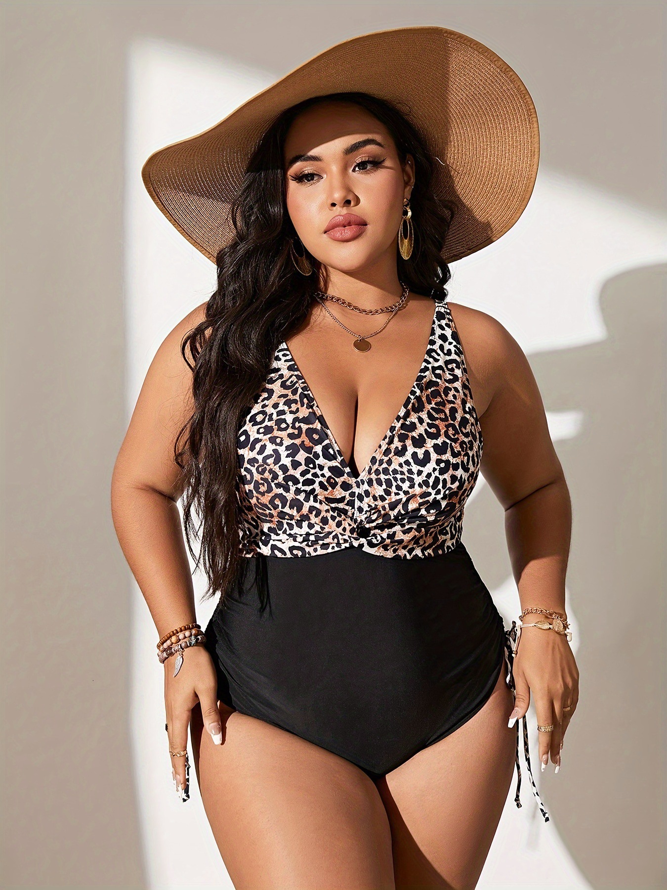 2025 new plus size solid color leopard print multi-color printed dress slim fit drawstring bikini designer women's swimsuit trendy beach swimsuit