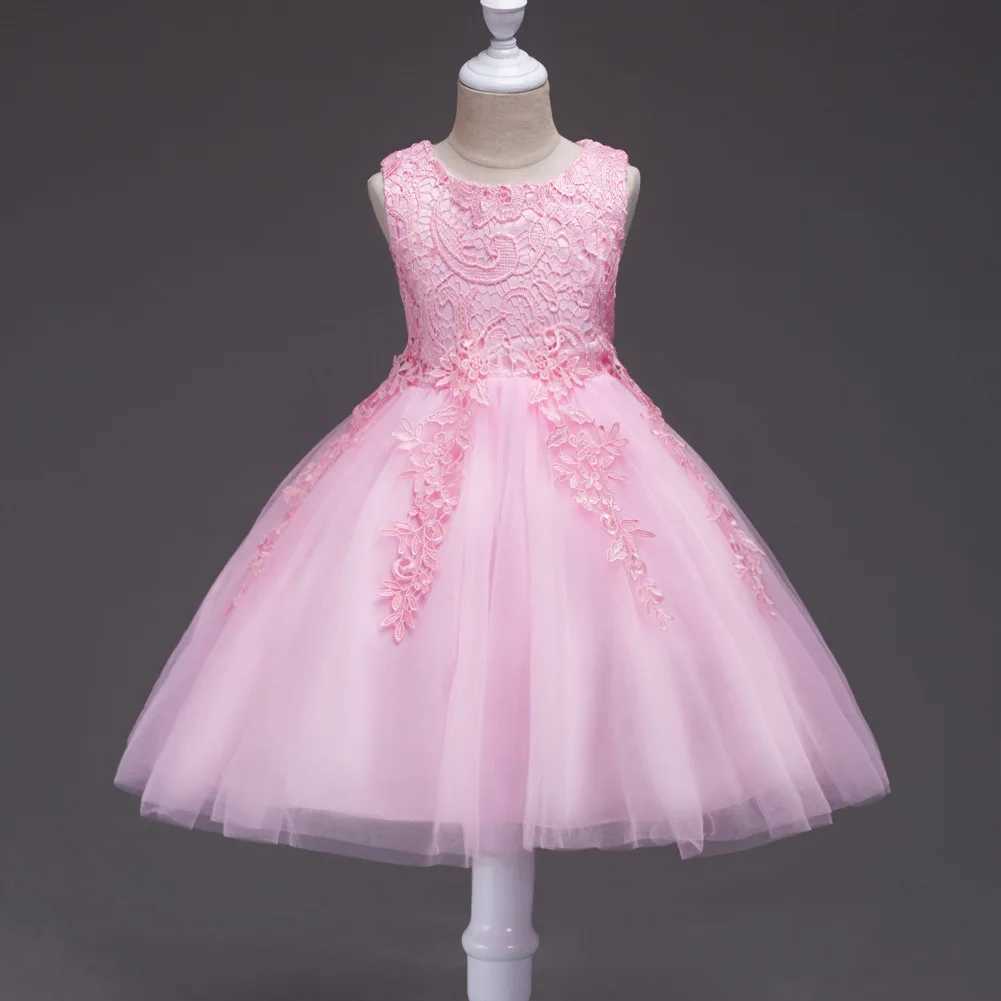 2023 2-8 Yrs Flower Girls Dress Lace Embroidered Sleeveless Princess Pageant Gown Girls Lace Applique Floral DressesXJ250108