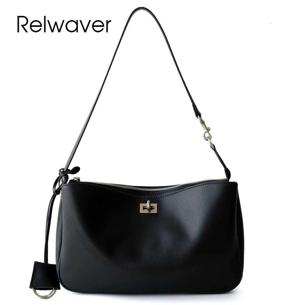 Relwaver Flap Second Layer Cowhide Zipper Shoulder Bag 2025 Spring Summer Black Versatile Crossbody Bags For Women
