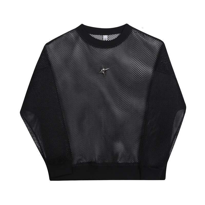 Autumn High Street Perspective Original Mesh Design Sweater Men's Fashion Metal Buckle Decorate Casual Tops