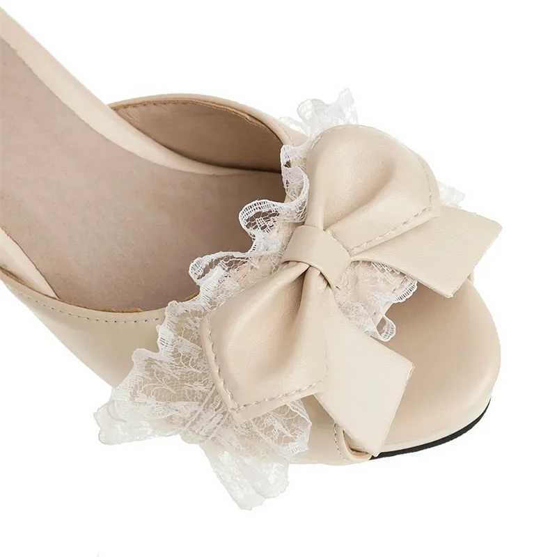 Childrens Fashion Lolita Sandals Sweet Lace Diapers Toe Bow High Heels Girls New Mary Jens Cosplay Princess Shoes W250108