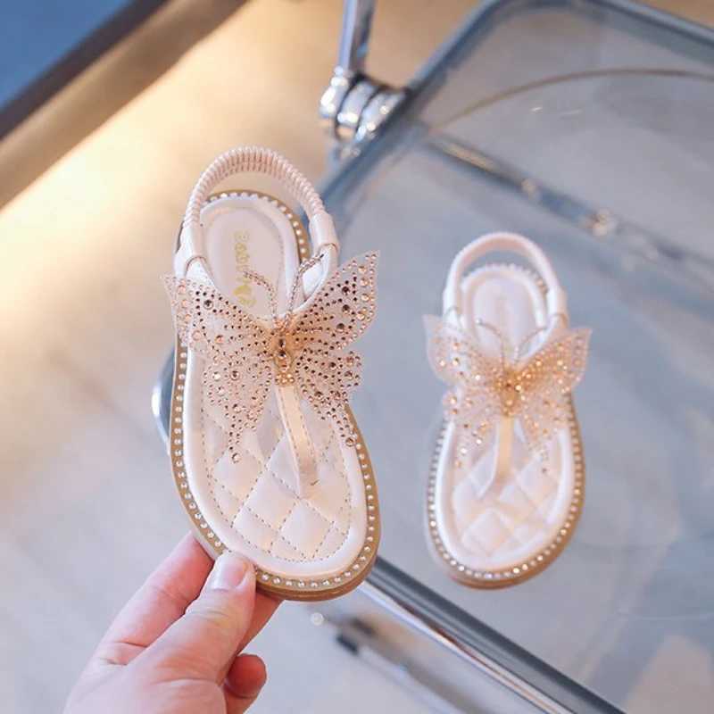Childrens Apartment Diamond Butterfly Sandals Girls Princess Diamond Par Sandals Childrens Beaded Leather Beach Shoes W250108