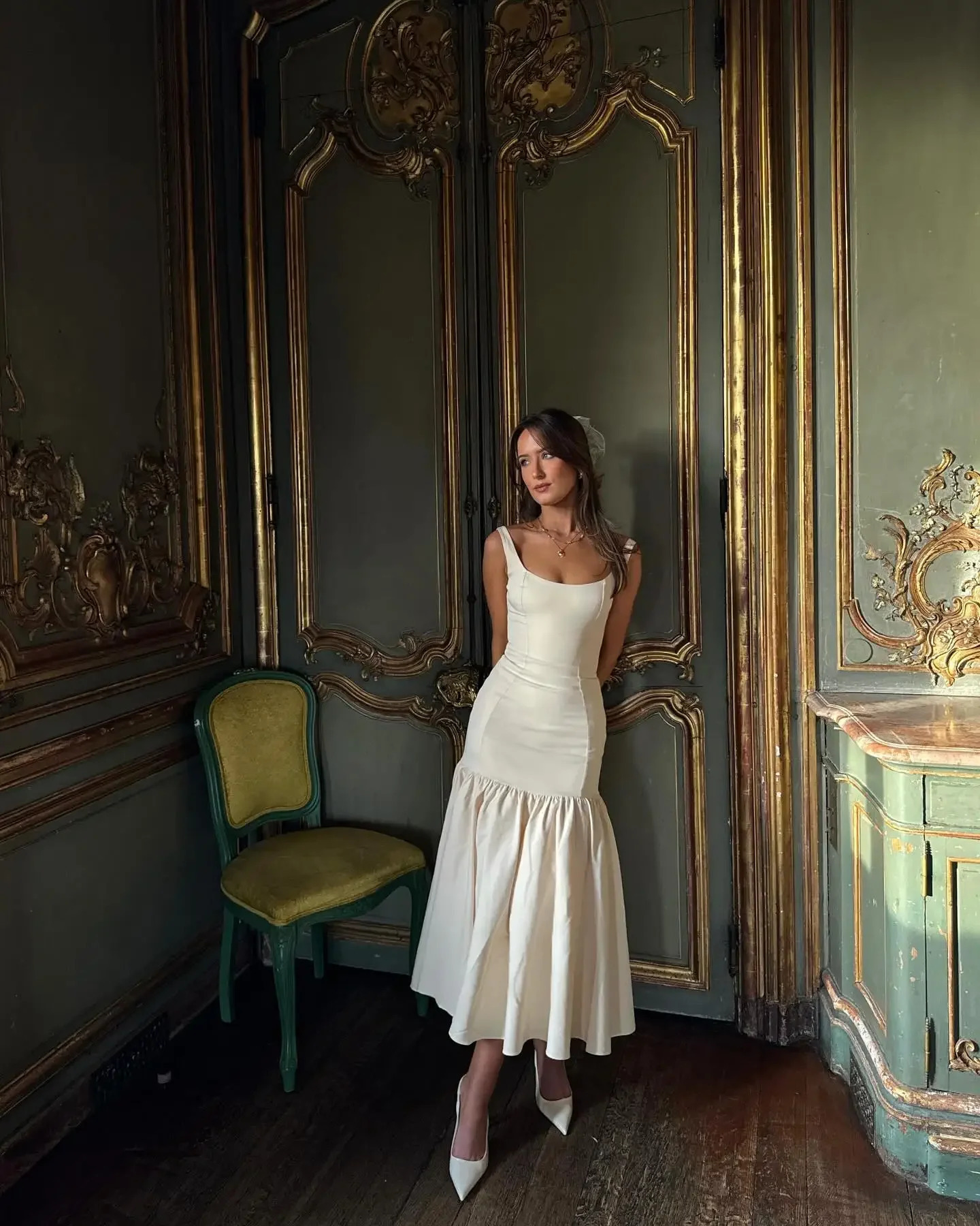 Summer Women Ruffles Suspenders Dress Slim Solid Square Collar Sleeveless Vestidos Spring Fashion Female Party Robes 250108