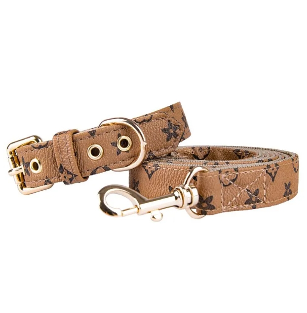 Dog Collars Leash Set Classic Presbya Letters Pattern Leashes PU Leather Fashion Casual Adjustable Dogs Cats Neck Strap Cute Pet Collar