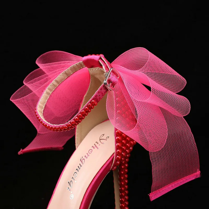 Fish Mouth High Heels Shallow Mouth Rhinestone Pearl Sandals Womens Wedding Bride Shoe 250106