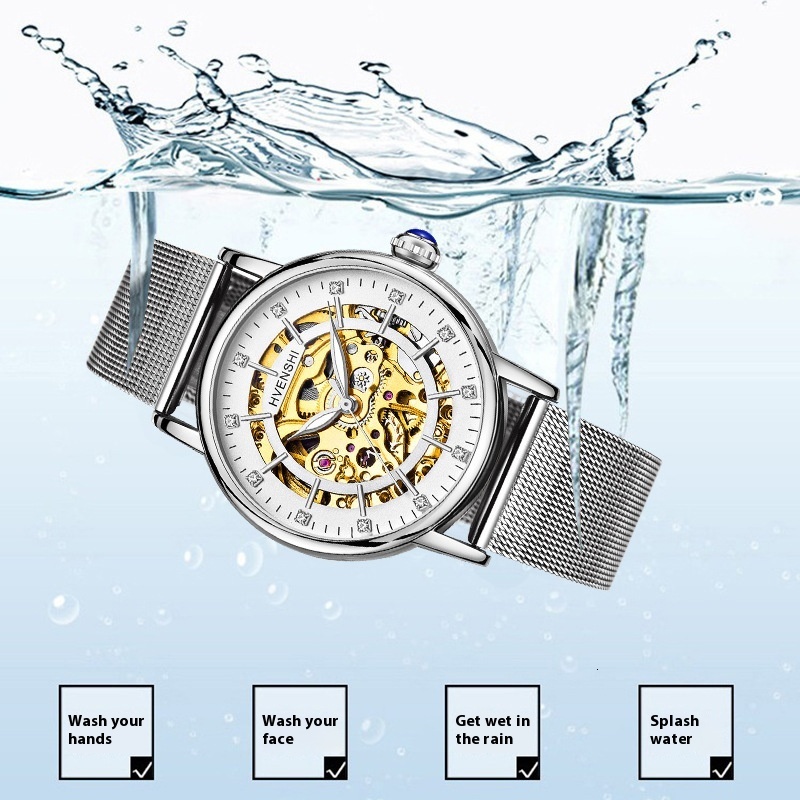 Elegant HVENSHI Women's Skeleton Dial Watch with Glow-in-the-Dark Feature and Stylish Leather Strap