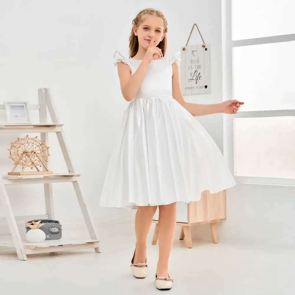 Satin Ivory Junior Bridesmaid Dress For Wedding Birthday Evening Par Ball Pagent Prom Banquet Princess Flower Girl DressesXJ250108