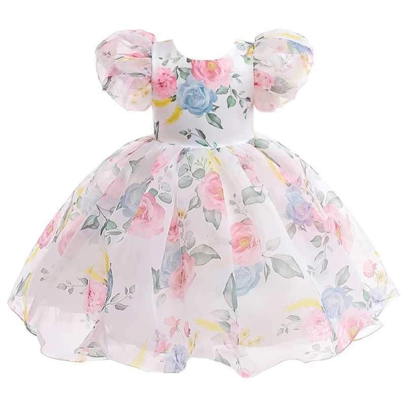 Elegant Flower Girls Par Dress Puff Sleeve Kids Bridemaid Dresses For Girl Wedding Prom Gown Children Birthday Princess DressXJ250108
