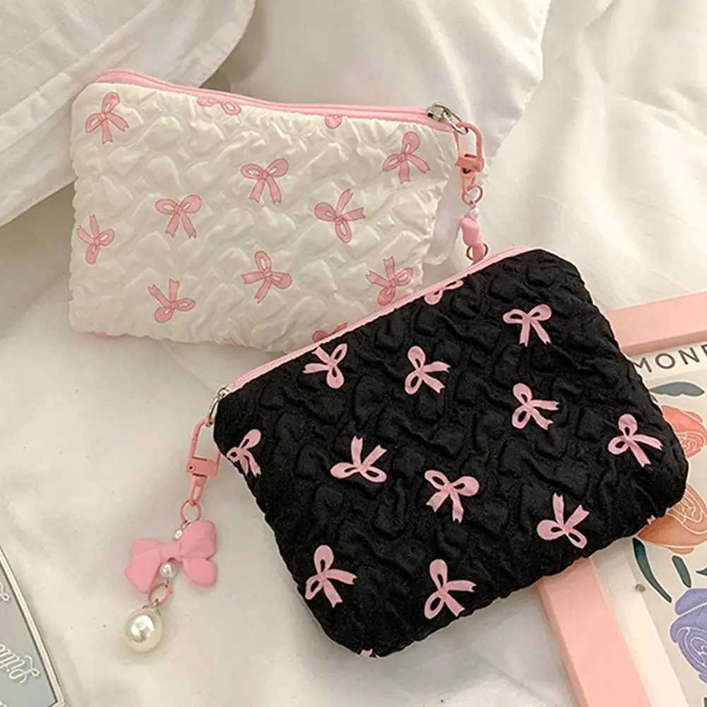 Mini Makeup Bag Pink Black Printed Bow Womens Convenience Lipstick Card Mini Makeup Bag Mini Makeup Bag W250109