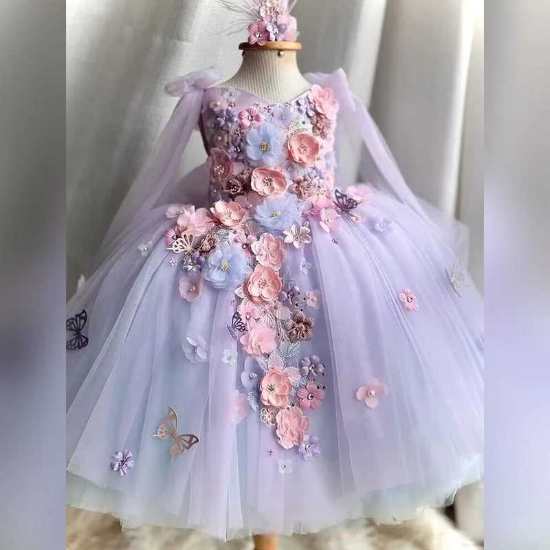Girls Flower Pearl Lolita Princess Dress 2024 New Butterfly Wings Fluffy Dress Carnival Birthday Par Performance CostumeXJ250108