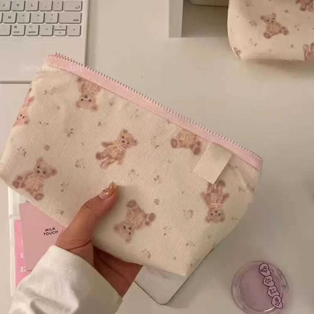 High quality Corduroy makeup bag large capacity cartoon bear makeup bag travel organizer makeup bag W250109