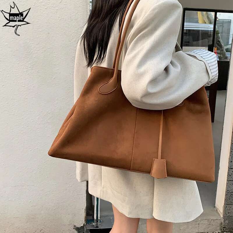 New 2025 Large Capacity Women Tote Deep Coffee Color Matte Cow Leather Suede Female Handbag Change Shape Armpit Bag