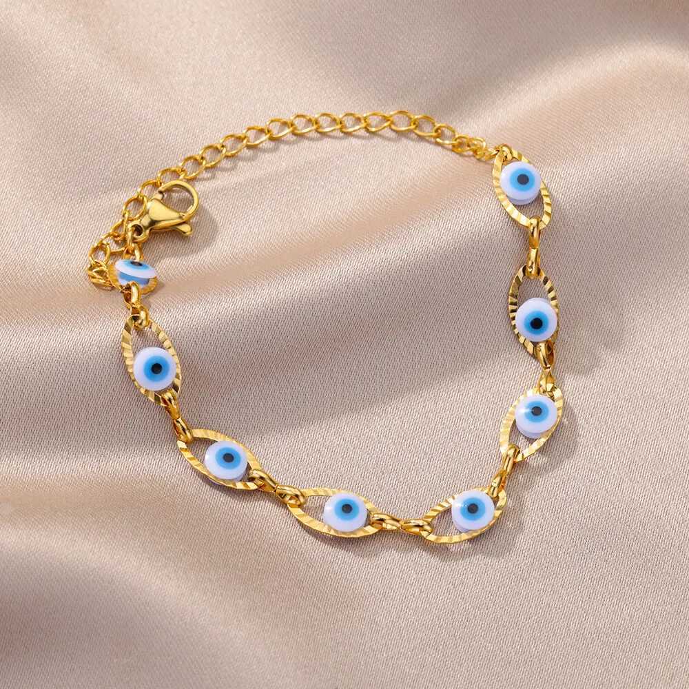 Gothic Rainbow Evil Eye Bracelets For Women Stainl Steel Gold Color Turkish Demon Chain Charm Bracelet Summer Beach JewelryXJ250109