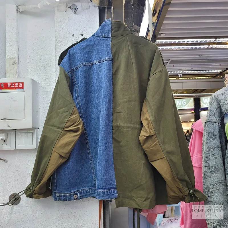 Autumn Fashion Long Sleeve Patchwork Hit Color Denim Jacket Women Outerwear CasualLoose Jeans Female Streetwear 250109