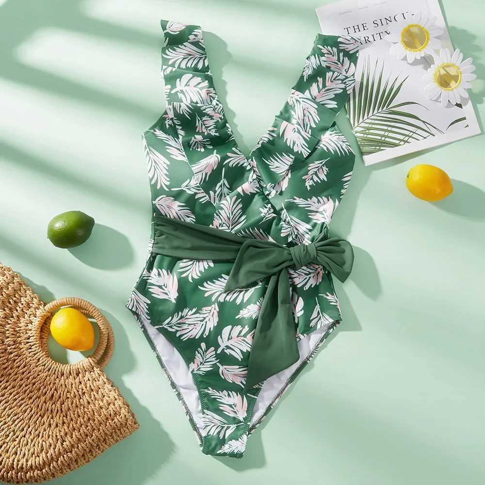 Tankini One Piece Swimsuit Women Plus Size Swimsuit Bathing Suit Ruff Halter Beachwear Monokini One Piece Swimwear Women 2024XJ240108