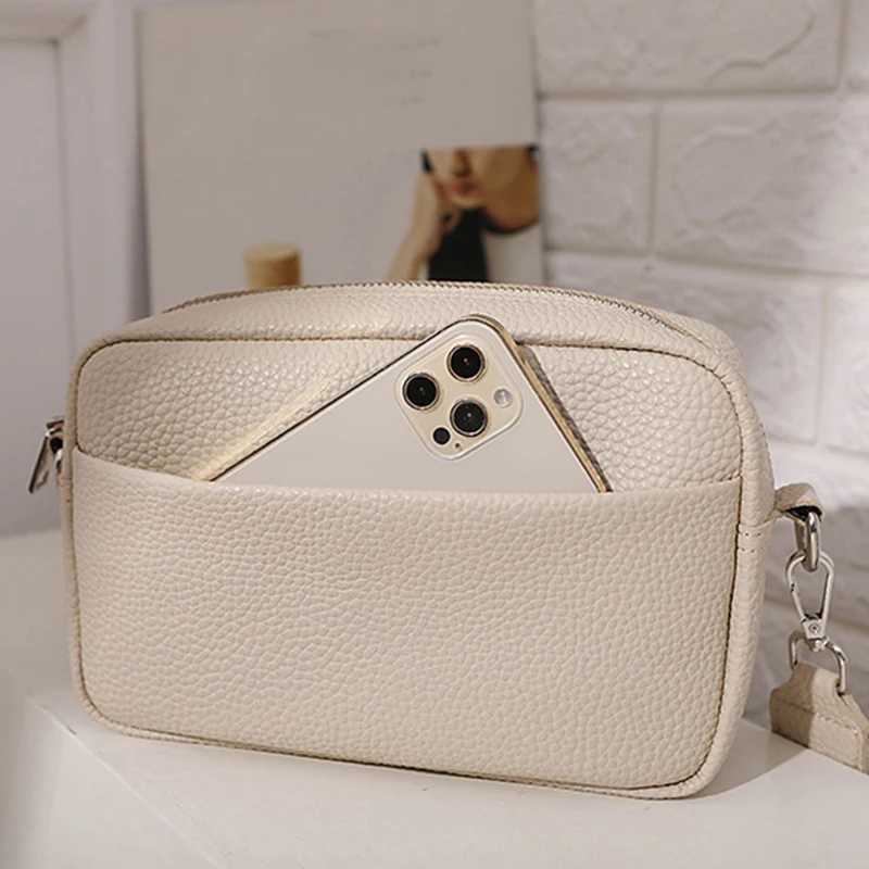 New Solid Color Multi-layer Women Sling Crossbody Bag Vinatge PU Leather Wide Strap Shoulder BagXJ250108