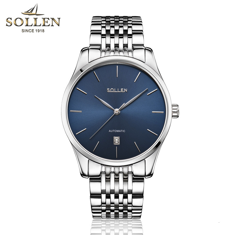 Men's Automatic Mechanical Watch with Date Display and Stainless Steel Band