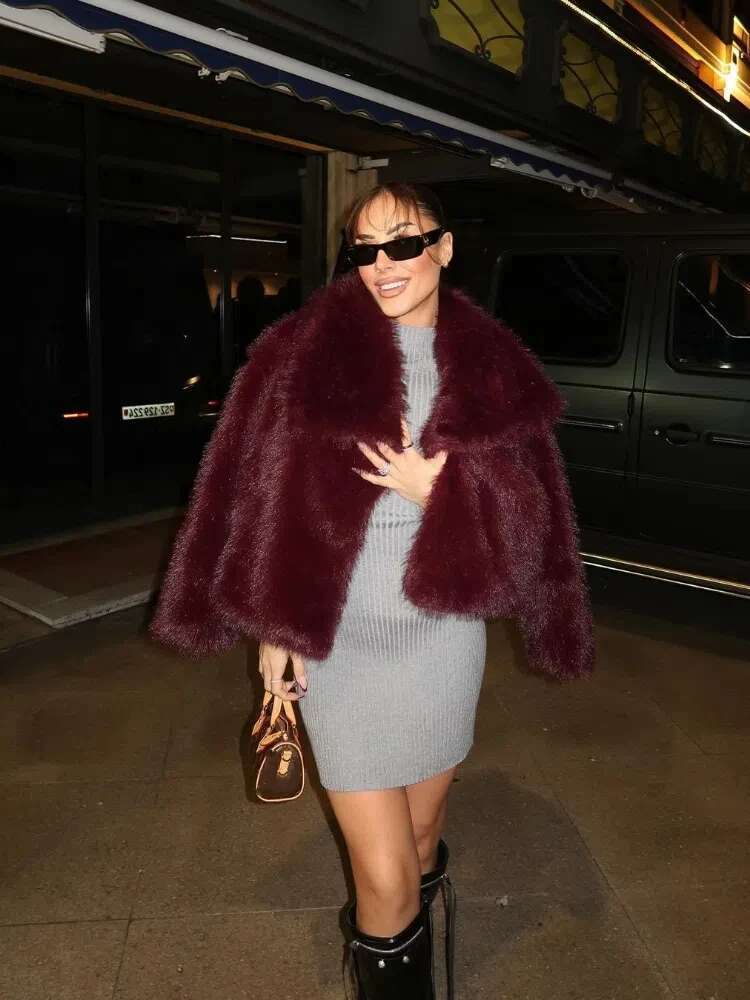 Faux Fur Women 2024 Plush Bury Bomber Jacket Solid Crop Long Sleeve Outerwears Warm Winter Coats Woman Casual Coat
