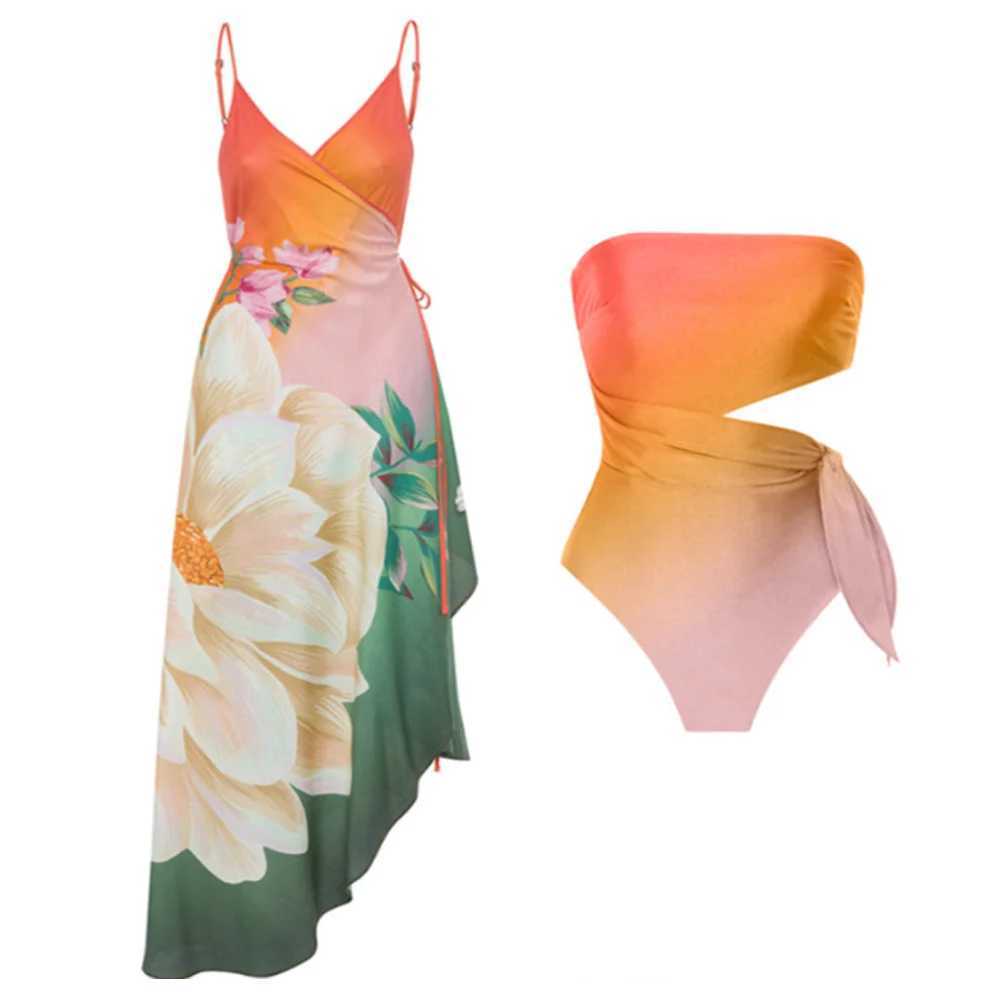 Fa Retro Swimsuit One Piece with Skirt Holiday Beachwear Designer Bathing Suit Summer Surf WearXJ240108
