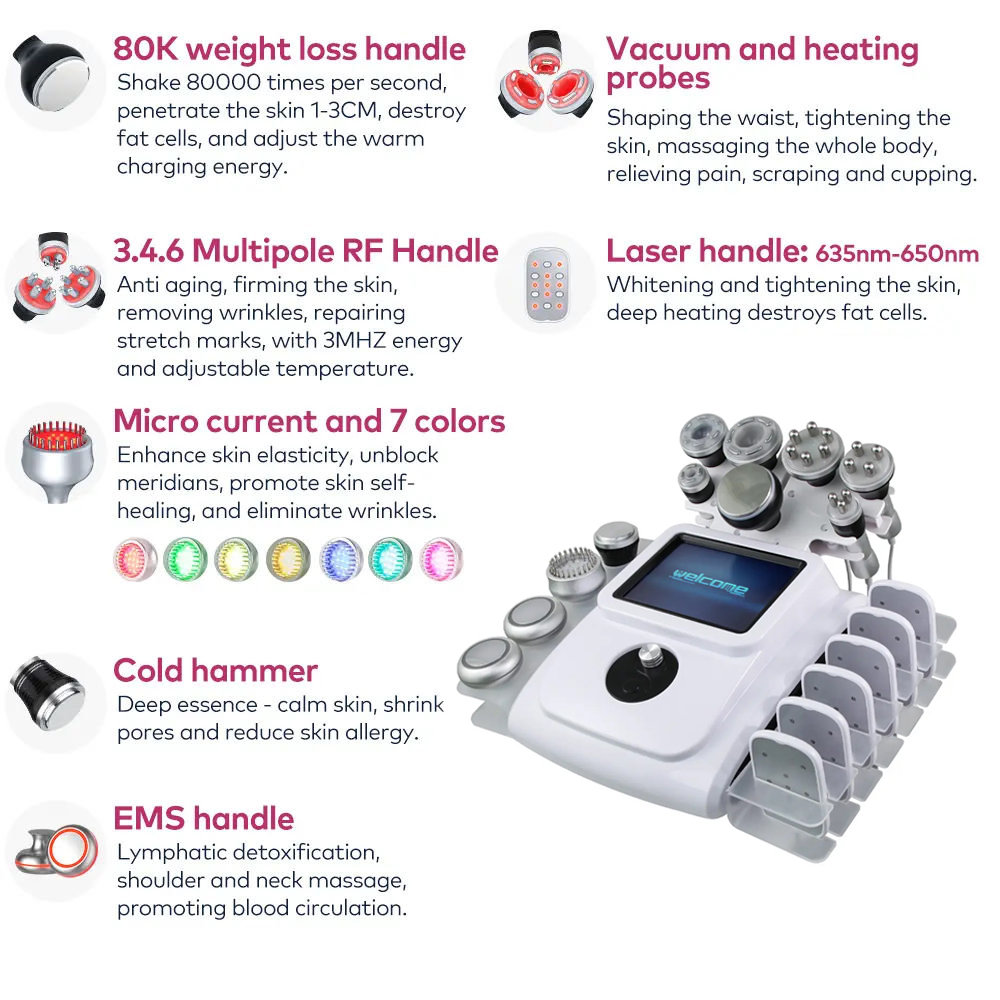 Beauty Salon 12 in 1 80K Ultrasonic Cavitation Body Sculpting Fat Blasting Anti-cellulite RF Negative Pressure Scraping Physiotherapy Skin Beauty Mach