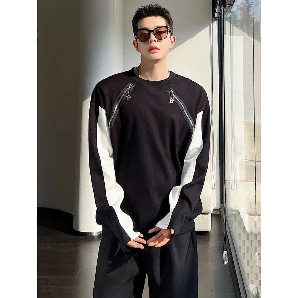 Zipper Patchwork Long Sleeve T Shirts Designer Men Sport Street Sweatshirts Stylish Tops New Clothing