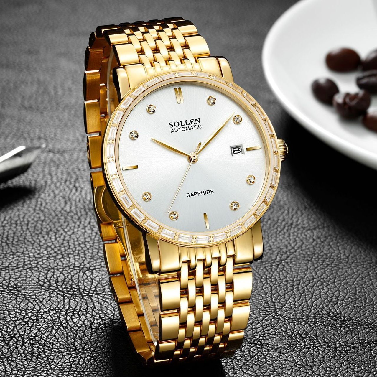 Men's Fashionable Automatic Mechanical Watch with Stainless Steel Band and Date