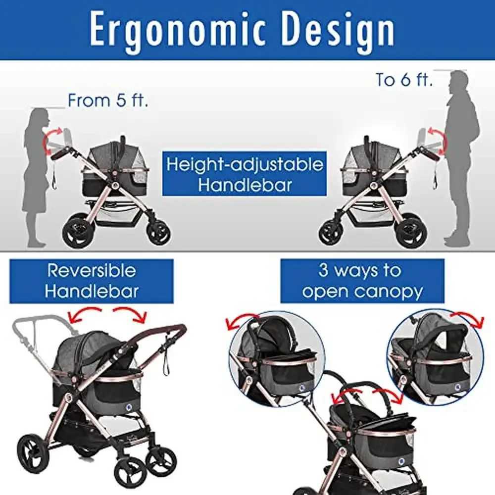 3-in-1 luxury pet stroller wagon seat with pumpless rubber wheels and aluminum frame very light and lightweight W250109