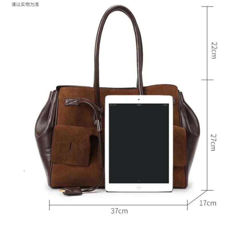 Vintage Scrub Pu Leather Shoulder Design Large Capacity Multi-Pocket Women's Tote Bag OL Daily Commuter Handbag 2024
