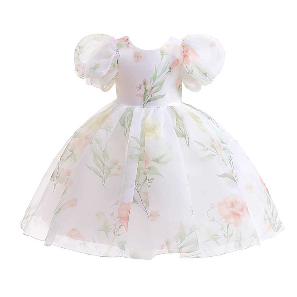 Elegant Flower Girls Par Dress Puff Sleeve Kids Bridemaid Dresses For Girl Wedding Prom Gown Children Birthday Princess DressXJ250108