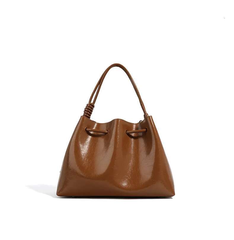 New 2025 String Close Cloud Tote Glossy Cow Leather Women Crossbody Bag Green Deep Red Commuter Office Lady Handbag