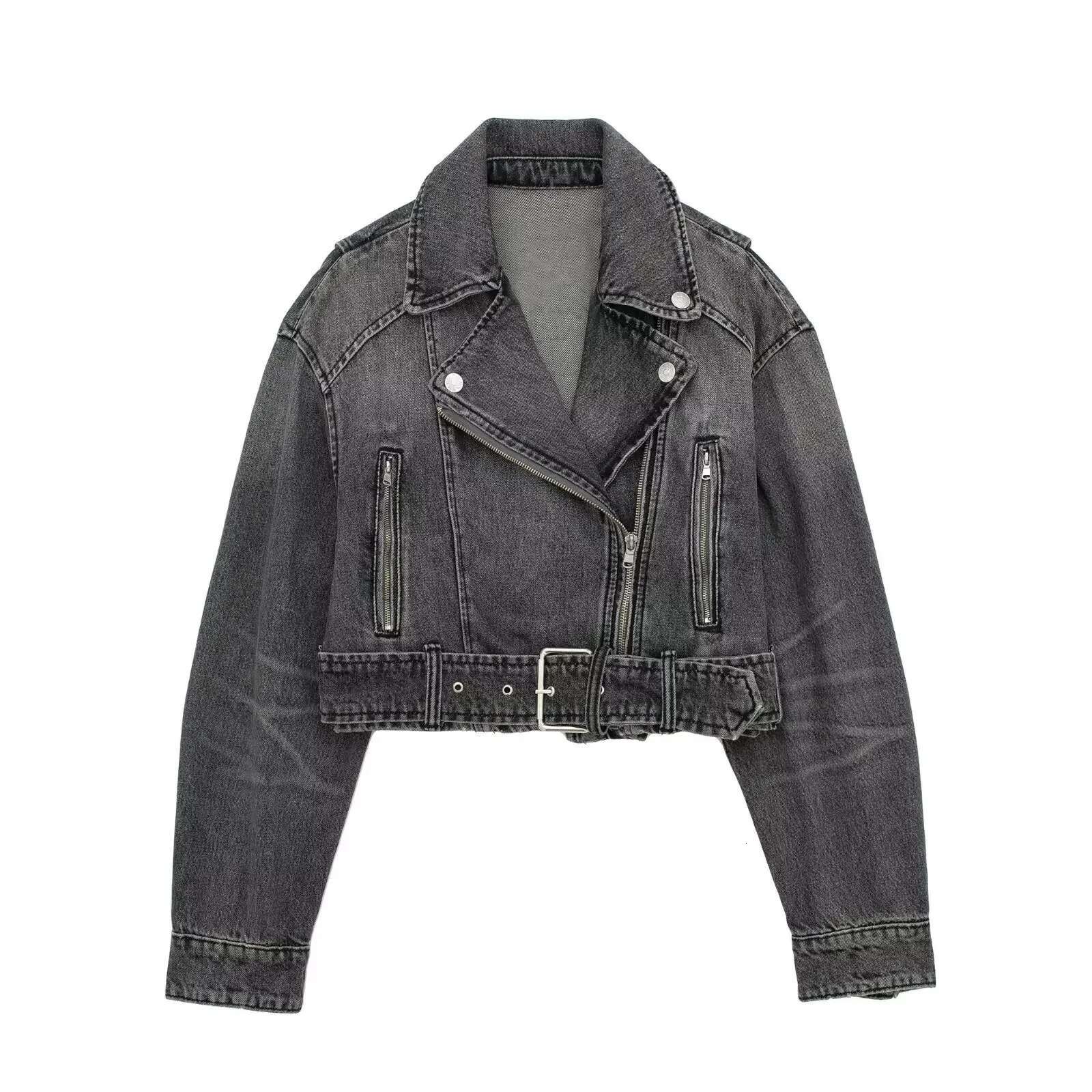 Autumn New Borderless Women's Fashion Motorcycle Greywashing Lapel Denim Jacket European And American Style Clothing