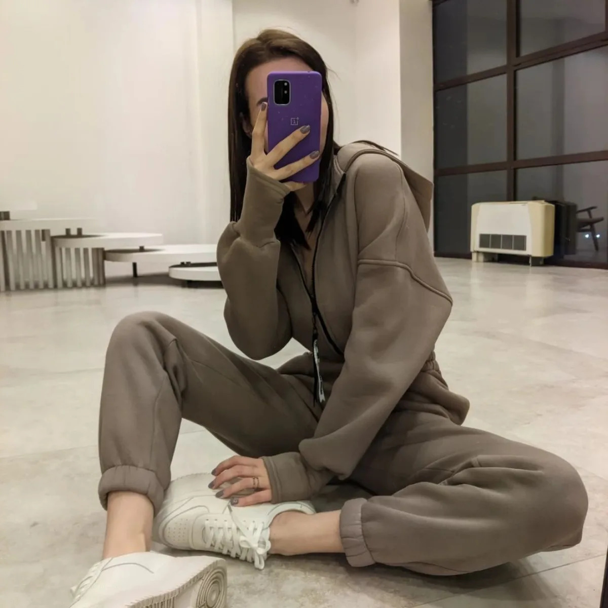 Winter Two Piece Sets Women Tracksuit Oversized Suit Autumn Trouser Suits Female Sweatshirt Solid Sports Hoodie Sportswear 250106